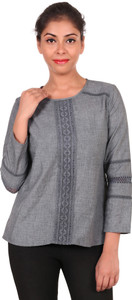 Goodwill Impex Casual 3/4th Sleeve Solid Women's Grey Top