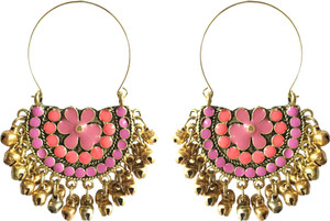 Le Marrow Le Marrow Afgani Golden Pink Chandbali Earring German Silver Drop Earring