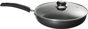 Elite Black Beauty 4 mm Thick Non-Stick Fry Pan With Glass Lid Pan 24 cm diameter
