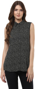 Izabel London by Pantaloons Casual Sleeveless Floral Print Women Black Top