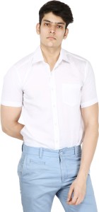 BASE 41 Men's Solid Casual Linen White Shirt