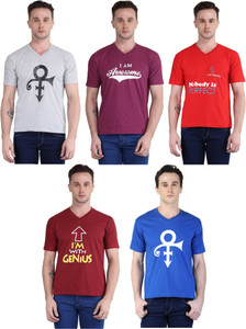 British Terminal Printed Men V-neck Multicolor T-Shirt