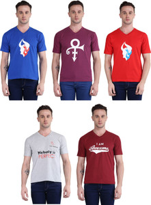 British Terminal Printed Men V-neck Multicolor T-Shirt