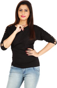 Romile Casual 3/4th Sleeve Solid Women's Black Top