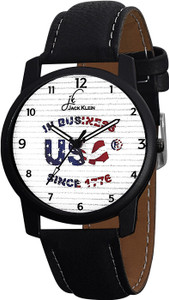 Jack Klein Stylish White Round Dial Black Strap Watch - For Men