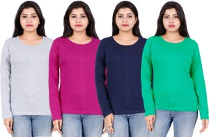 FLEXIMAA Solid Women Round Neck Multicolor T-Shirt