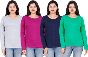 FLEXIMAA Solid Women Round Neck Multicolor T-Shirt