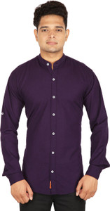 BASE 41 Men's Solid Casual Linen Purple Shirt