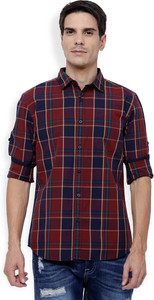 Highlander Men Checkered Casual Maroon, Green Shirt