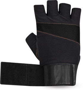 Nivia Mamba Sports Genuine Leather with Wrist Wrap Gym & Fitness Gloves (L, Black)