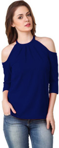POISON IVY Casual 3/4th Sleeve Solid Women's Dark Blue Top