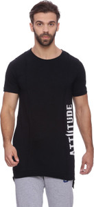 Attiitude Printed Men Round Neck Black T-Shirt