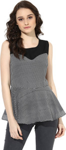 Miss Nightingale Casual Sleeveless Houndstooth Women's Black Top