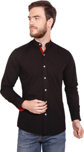 BASE 41 Men's Solid Casual Mandarin Shirt