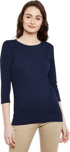 Miss Chase Casual 3/4th Sleeve Solid Women's Dark Blue Top