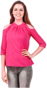 clothvilla Casual 3/4th Sleeve Solid Women's Pink Top