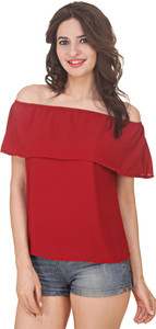 Jolliy Casual Short Sleeve Solid Women Red Top
