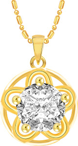 Divastri Flower Solitaire 18K Yellow Gold Cubic Zirconia Alloy Pendant