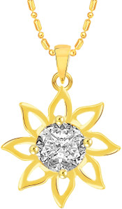 Divastri Flower Solitaire 18K Yellow Gold Cubic Zirconia Alloy Pendant