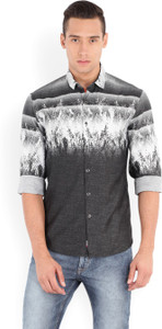 Locomotive Men's Printed Casual Black, White, Grey Shirt