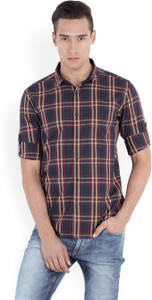 Highlander Men's Checkered Casual Maroon Shirt