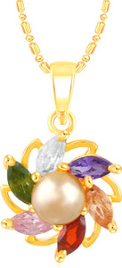 Divastri Ravishing Pearl Multicolor 18K Yellow Gold Cubic Zirconia Alloy Pendant