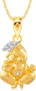Divastri Ganesha 18K Yellow Gold Cubic Zirconia Alloy Pendant