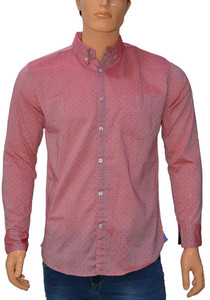 360 Degree Men's Polka Print Casual Red Shirt