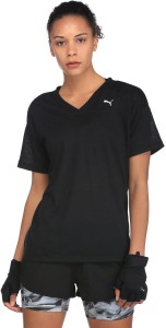 puma solid women v-neck black t-shirt 51571401