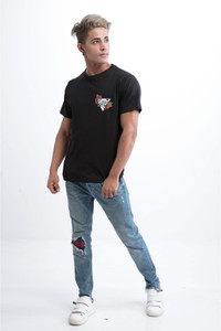 LIONIZE Printed Men Round Neck Black T 