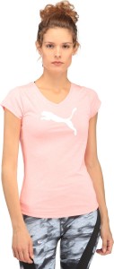 puma solid women round neck pink t-shirt 51648823