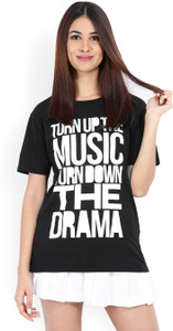 Forever 21 Casual Half Sleeve Printed Women Black Top