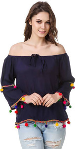Damen Mode Casual 3/4th Sleeve Solid Women's Dark Blue Top