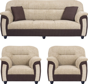 Bharat Lifestyle New Sagittarius Fabric 3 1 Cream Brown Sofa Set