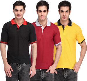 Lime Solid Men's Polo Neck Black, Maroon, Yellow T-Shirt