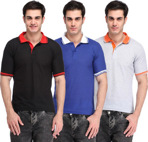 Lime Solid Men's Polo Neck Black, Blue, Grey T-Shirt