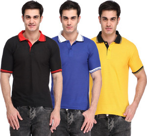 Lime Solid Men's Polo Neck Black, Blue, Yellow T-Shirt