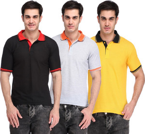 Lime Solid Men's Polo Neck Black, Grey, Yellow T-Shirt