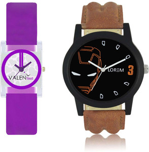 LOREM WAT-W06-0004-W07-0007-COMBOLOREMBlack::White Designer Stylish Shape Best Offer Combo Couple Watch - For Men & Women