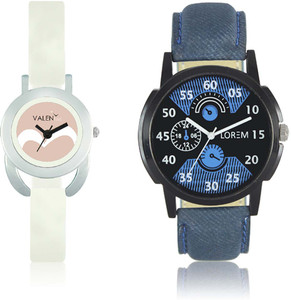 LOREM WAT-W06-0002-W07-0020-COMBOLOREMBlack::Blue::White Designer Stylish Shape Best Offer Combo Couple Watch - For Men & Women