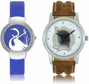 LOREM WAT-W06-0009-W07-0023-COMBOLOREMWhite::Blue Designer Stylish Shape Best Offer Combo Couple Watch - For Men & Women