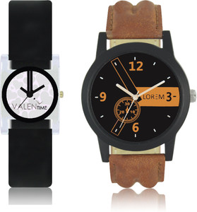 LOREM WAT-W06-0001-W07-0006-COMBOLOREMBlack::Brown::White Designer Stylish Shape Best Offer Combo Couple Watch - For Men & Women