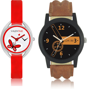 LOREM WAT-W06-0001-W07-0004-COMBOLOREMBlack::Brown::White Designer Stylish Shape Best Offer Combo Couple Watch - For Men & Women