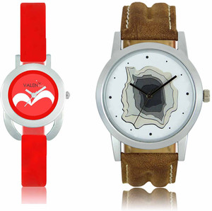 LOREM WAT-W06-0009-W07-0019-COMBOLOREMWhite::Red Designer Stylish Shape Best Offer Combo Couple Watch - For Men & Women