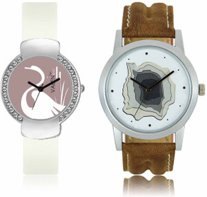 LOREM WAT-W06-0009-W07-0026-COMBOLOREMWhite::White Designer Stylish Shape Best Offer Combo Couple Watch - For Men & Women