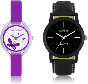 LOREM WAT-W06-0005-W07-0002-COMBOLOREMBlack::White Designer Stylish Shape Best Offer Combo Couple Watch - For Men & Women