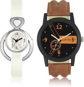 LOREM WAT-W06-0001-W07-0015-COMBOLOREMBlack::Brown::White Designer Stylish Shape Best Offer Combo Couple Watch - For Men & Women