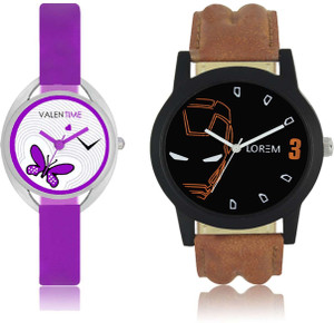 LOREM WAT-W06-0004-W07-0002-COMBOLOREMBlack::White Designer Stylish Shape Best Offer Combo Couple Watch - For Men & Women