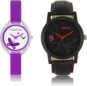 LOREM WAT-W06-0008-W07-0002-COMBOLOREMBlack::White Designer Stylish Shape Best Offer Combo Couple Watch - For Men & Women