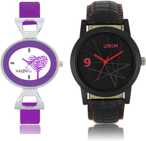 LOREM WAT-W06-0008-W07-0028-COMBOLOREMBlack::White Designer Stylish Shape Best Offer Combo Couple Watch - For Men & Women